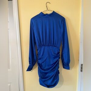 Blue Satin Bodycon Mini Dress